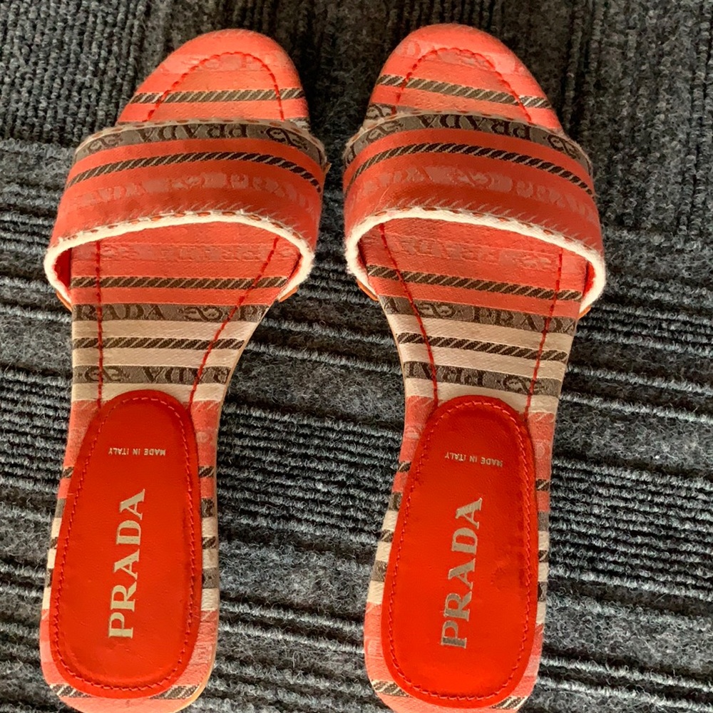 Prada Stripe Orange Platform Slides Sandals 35.5